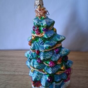 Glittering Holiday Tree Ornament with Multicolor Accents
